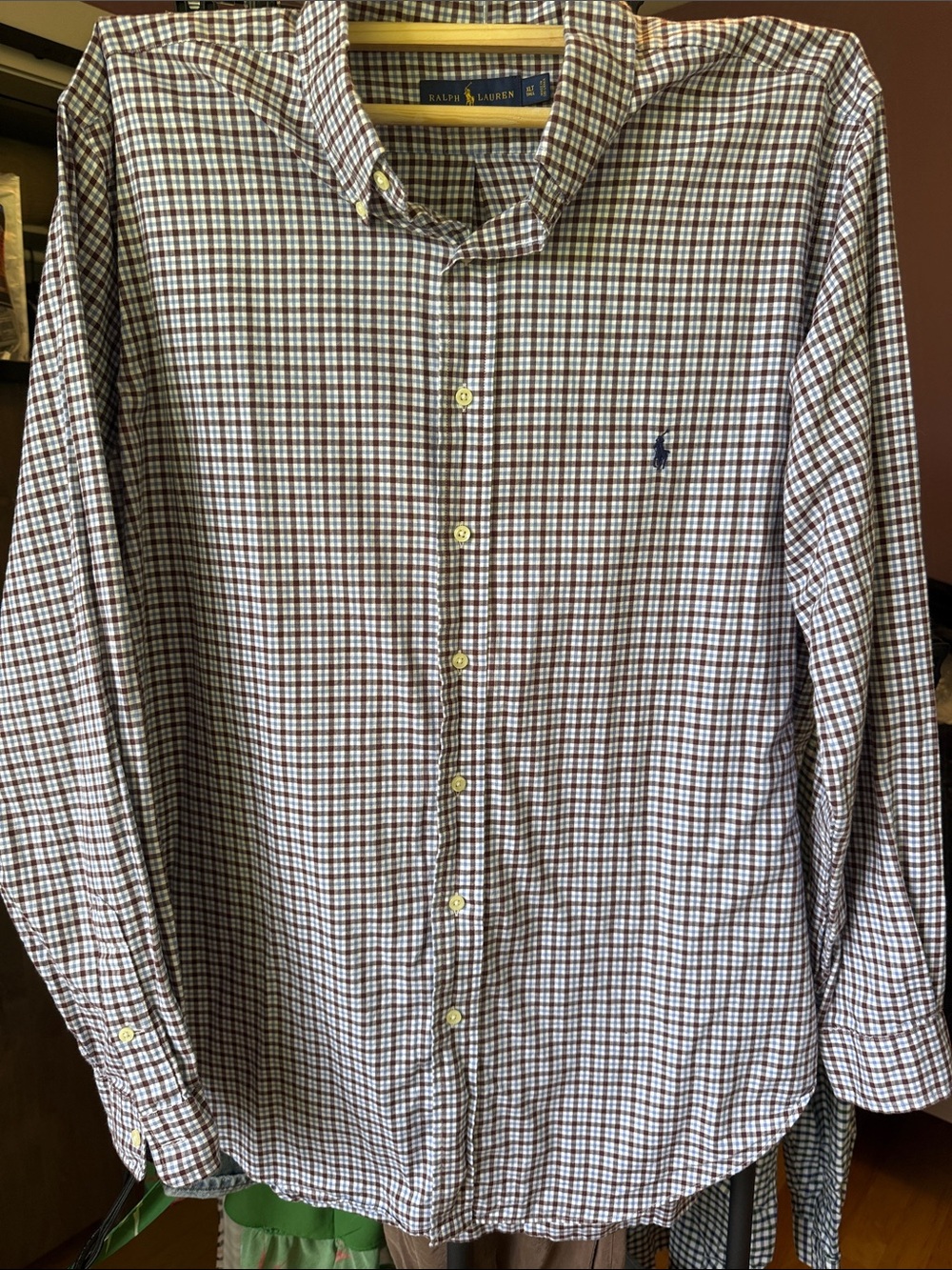 Ralph Lauren Men's Brown and White Checked Button-Down Shirt